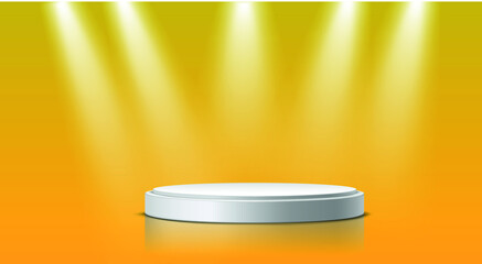 Premium podium Vector with yellow background and spot lights
