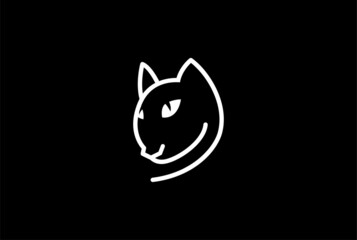 Simple Minimalist Cat Head Line Outline Logo Design