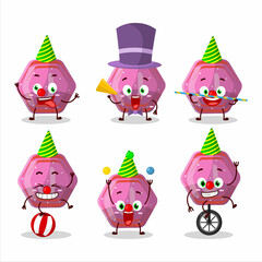 Cartoon character of pink gummy candy j with various circus shows
