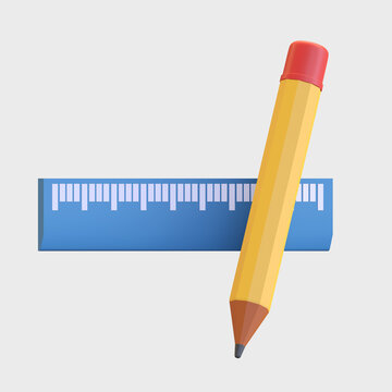 pencil and ruler icon tool school education 3d render illustration