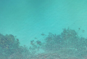 Beautiful view sandy beach and waves at the sea,Aerial shot top down drone views