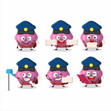 A picture of cheerful pink gummy candy j postman cartoon design concept
