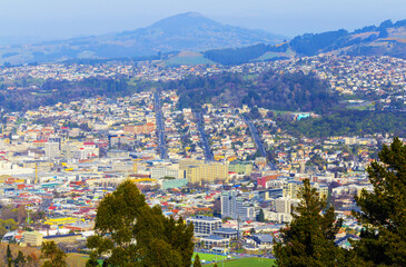 Aerial View of Dunedin City Landscape, Dunedin New Zealand; View from Signal Hill Lookout