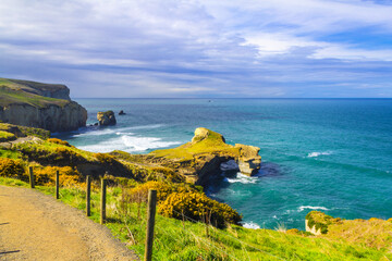 Panoramic View of Tunnel Beach Dunedin, New Zealand, South Island