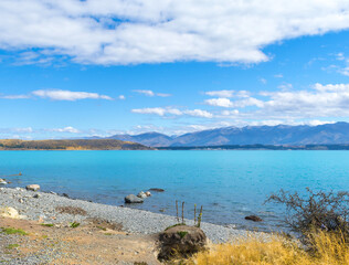 Panoramic Scenery Lake Pukaki, Mount Cook Mackenzie Region, South Island New Zealand