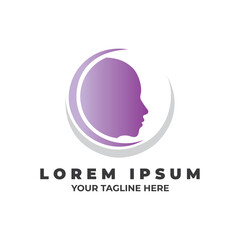 Woman head beauty fashion circle logo symbol. Vector Isolated woman half face