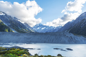 Panoramic View of Aoraki or Mount Cook National Park in the Canterbury Region of South Island, New Zealand