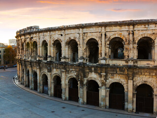 Exterior of Arena of Nimes, ancient Roman amphitheater in France