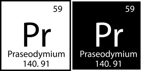 Praseodymium chemical element. Modern design. Education background. Mendeleev table. Vector illustration. Stock image. 