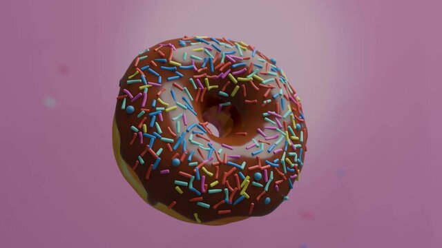 3d model of a rotating chocolate donut with sprinkles