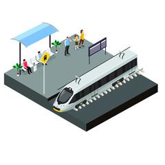 Passengers waiting for a train isometric 3d vector concept for banner, website, illustration, landing page, flyer, etc.