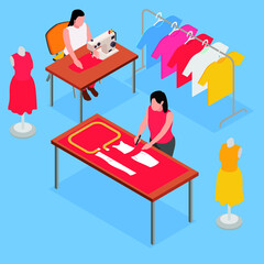 Fashion sew studio isometric 3d vector concept for banner, website, illustration, landing page, flyer, etc.