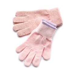 Pink warm gloves isolated on white background