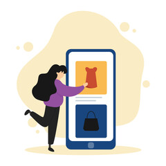 Shopping online using mobile phone flat modern design.