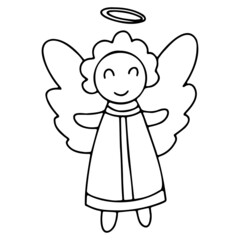 Cute vector doodle angel cartoon icon, Christmas angel