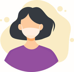 A black hair woman and wearing a mask flat modern design.