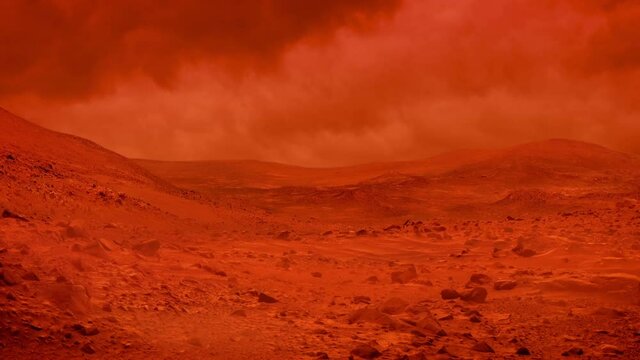 Sandstorm On Mars With Clouds Moving Above