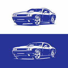 Muscle cars line art. Automotive vector illustration. Vintage sports car design. Isolated on light and dark background.