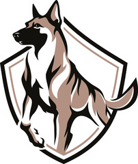 Shield Logo with Belgian Malinois (Shepherd) Dog - obrazy, fototapety, plakaty