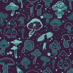 seamless plant pattern of different mushrooms
