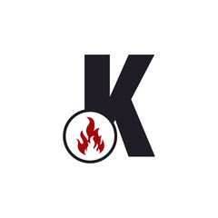Initial Letter K with Flame Fire Logo Design Inspiration