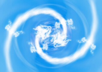 龍の形の白い雲が渦巻くイラスト