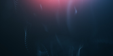 Abstract colorful digital particles wave with bokeh and light background, 3d render wave line dot background, line wave light glowing effect particular background.	