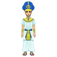 Animation Egyptian Pharaoh n the military crown.  Full growth. Vector illustration isolated on a white background.