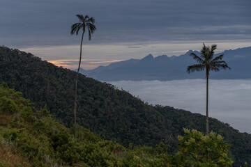 Fototapeta na wymiar Sunrise over the mountains of the Sierra Nevada de Santa Marta on the way to Lost City