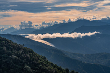 Sunrise over the mountains of the Sierra Nevada de Santa Marta on the way to Lost City