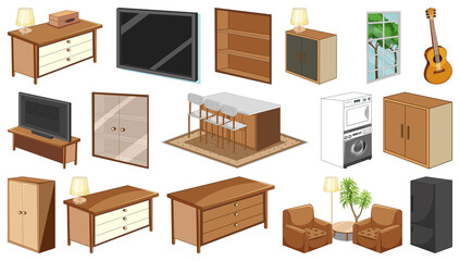 Set of interior furniture and decorations