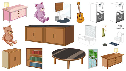 Set of interior furniture and decorations