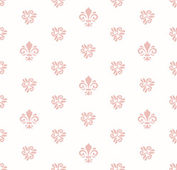 Fototapeta na wymiar Seamless pattern. Modern geometric ornament with pink royal lilies. Classic vintage background
