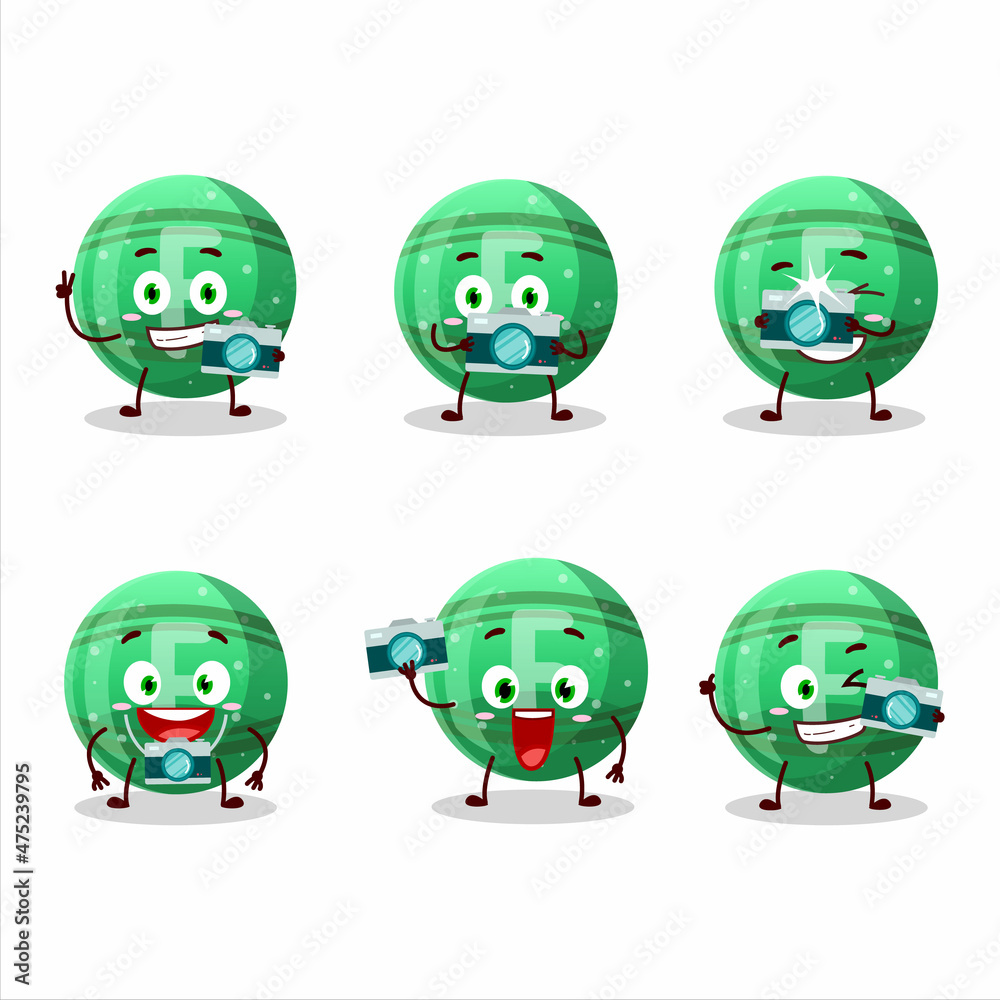 Canvas Prints Photographer profession emoticon with green gummy candy F cartoon character