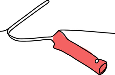 Continuous drawing line of roller handle construction tools. Painting equipment on a black and white background. Vector illustration