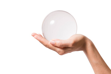 Fototapeta na wymiar person holding an crystal ball isolated include clipping path