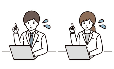 薬剤師 医師 男性 女性 白衣 パソコン 説明