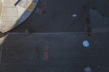 Aerial view of a sidewalk in Seattle, the USA