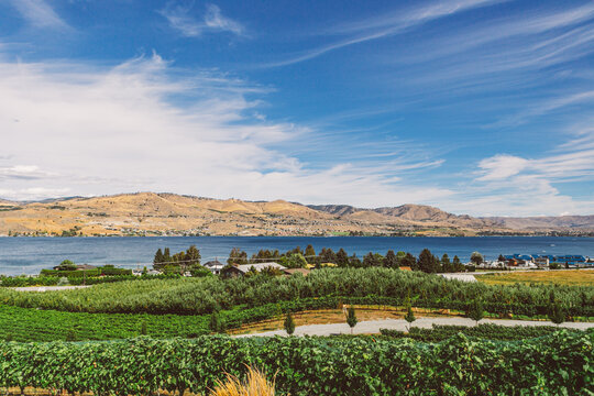 Beautiful view of the winery near the lake Chelan in Washington