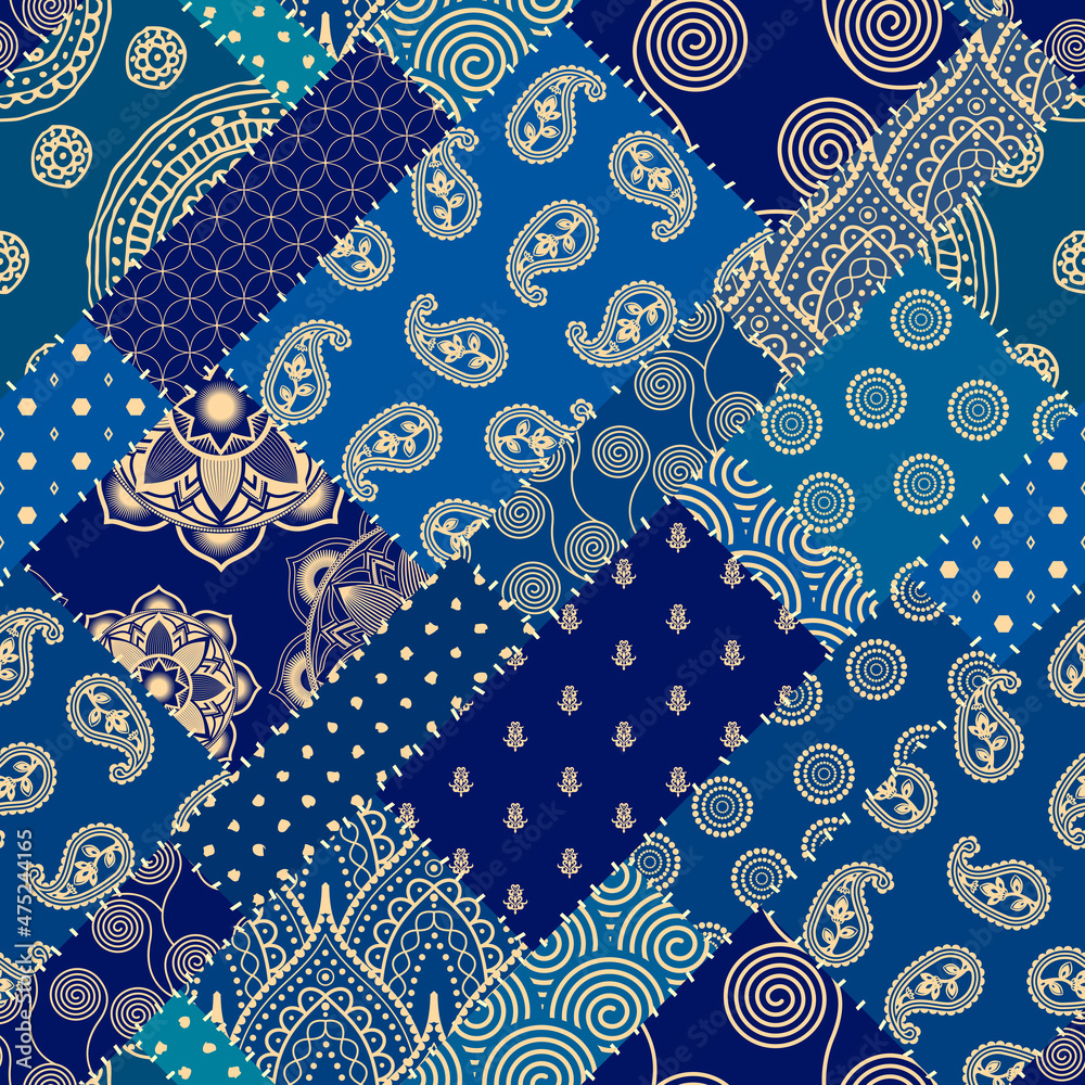 Poster Patchwork textile pattern. Seamless quilting design background.