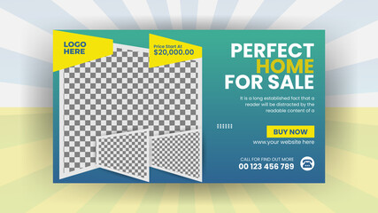 Naklejka premium Real estae home for sale web banner youtube video thumbnail