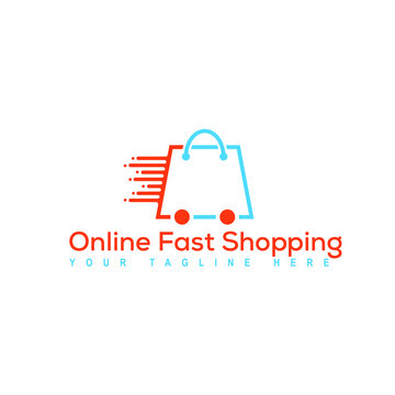 Online fast shopping logo, icon, template design