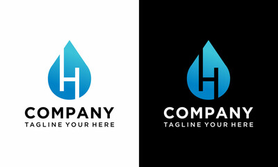 Letter H water drop logo. Blue aqua logo design vector template. on a black and white background.