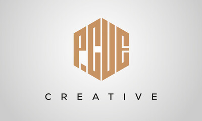 creative polygon PCUE letters logo design, vector template