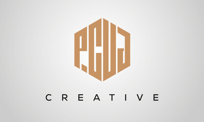 creative polygon PCUJ letters logo design, vector template