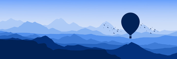 blue sky mountain landscape vector illustration good for web banner, ads banner, tourism banner, wallpaper, background template, and adventure design backdrop	