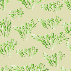 natural seamless pattern with bushes and greens. Vector art for surface design, fabric, interior decor, wallpaper.