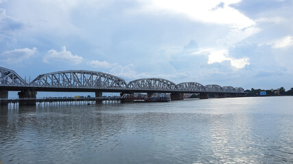 View of Vivekananda Setu or  Bally Bridge over the Hoogly riverfrom Dakshineswar Kali Temple, Kolkata, West Bengal, India.