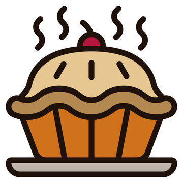 baked pie with cherry, steam rising clip art preview