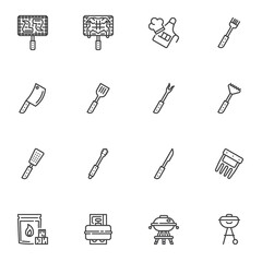 BBQ tool line icons set